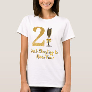 Camiseta 21 Começando a se divertir Elegante Dourado