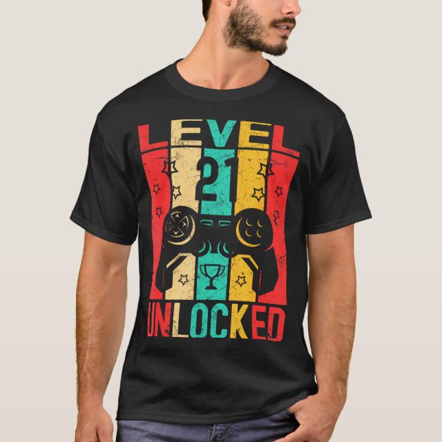 Camiseta 21st Birthday Level 21 Unlocked Gamer Funny Birthd (Frente)