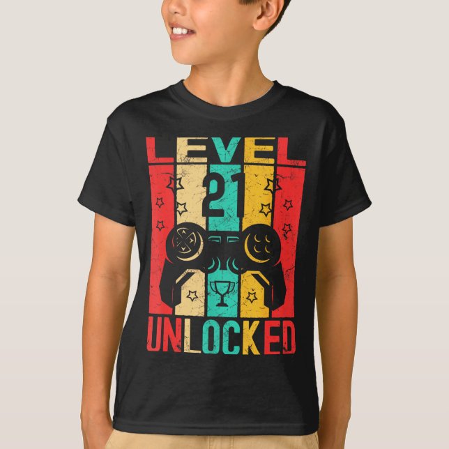 Camiseta 21st Birthday Level 21 Unlocked Gamer Funny Birthd (Frente)
