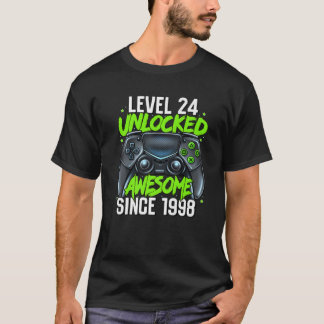 Camiseta 24º Aniversário De Jogos Nível 24 Sin Incrível Des