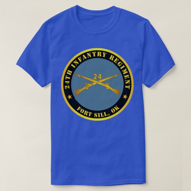 Camiseta 24º Regimento de Infantaria Fort Sill OK w Ramific (Frente do Design)