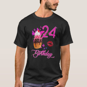 Camiseta 24.º aniversário Borboletas e Cupcakes