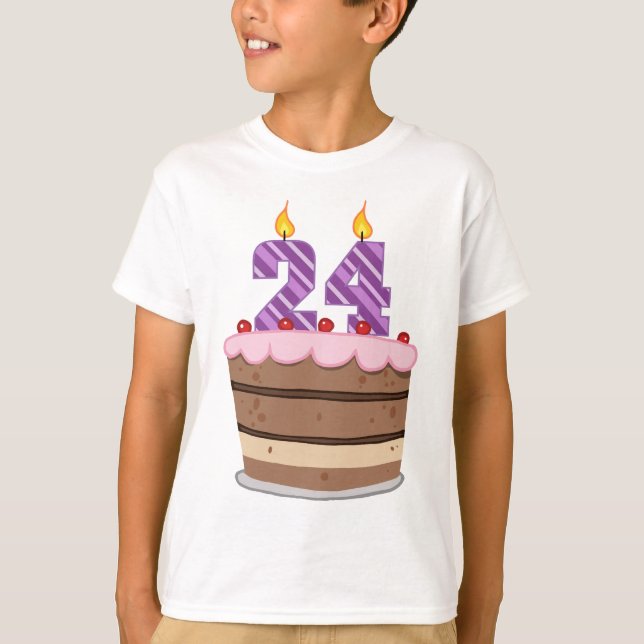 Camiseta 24 anos de idade no Bolo de Aniversário (Frente)