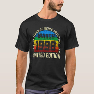 Camiseta 24 anos Idade do Dia de Março de 1998 24º Aniversá