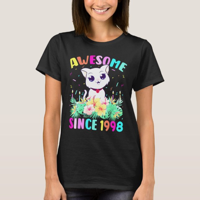 Camiseta 24 Years Old Girl Cat Lover Awesome Since 1998 24t (Frente)