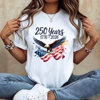 Camiseta 250 Anos Águia Aquarela Bandeira Americana 1776 20