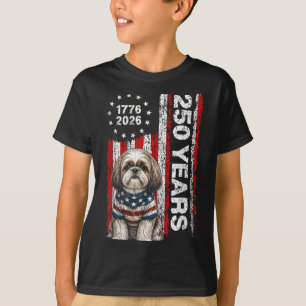 Camiseta 250 Anos América Shih Tzu Patriótico EUA Dom 4º