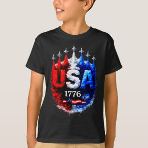 Camiseta 250 anos americano 1776 bandeira dos eua jatos de