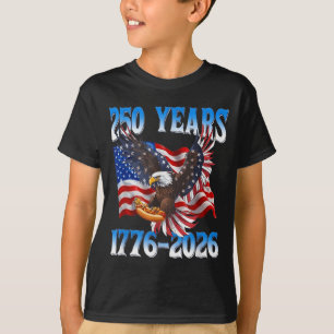 Camiseta 250 Anos Bandeira Americana 1776 2026 Águia Cachor