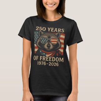 Camiseta 250 Anos De Liberdade Raccoon EUA Bandeira Óculos