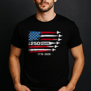 Camiseta 250 Anos EUA Jatos Patriótico Vermelho Branco Azul