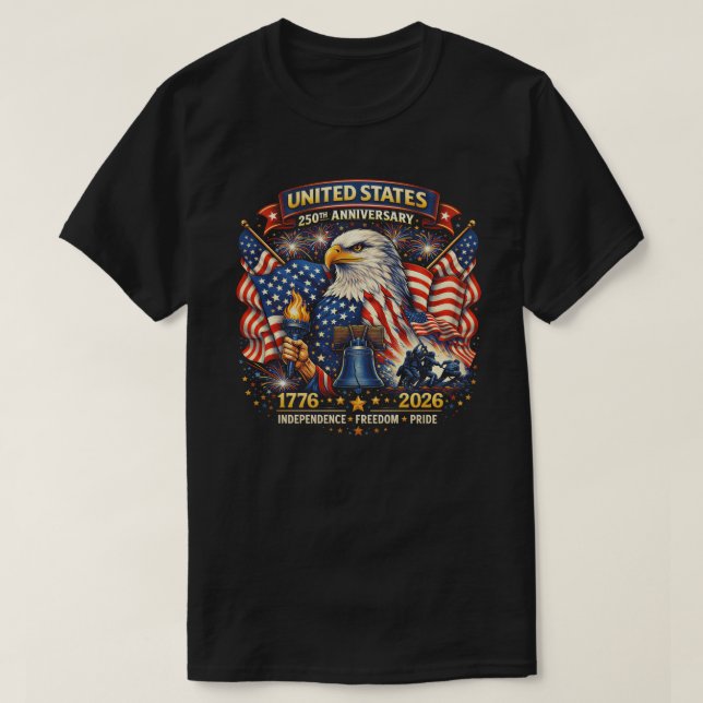 Camiseta 250th Anniversary USA 1776–2026 American Heritage (Frente do Design)