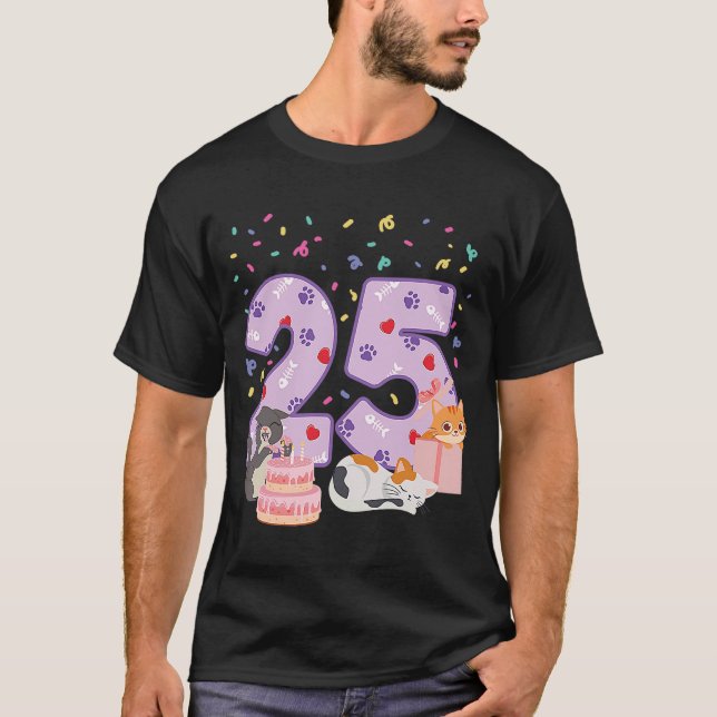Camiseta 25 Aniversário Garota Bonita Roupa de Gato de 25 a (Frente)