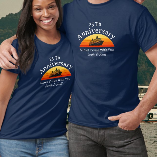 Camiseta 25 Aniversário Sunset Cruise personalize T-Shirt (personalize front and back of design)