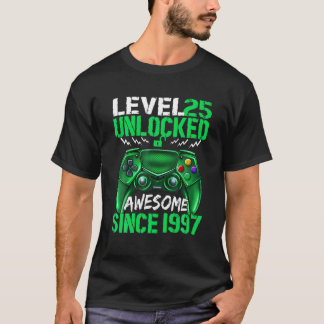 Camiseta 25 Ano 25 de Nível de Rapaz Desbloqueado Incrível
