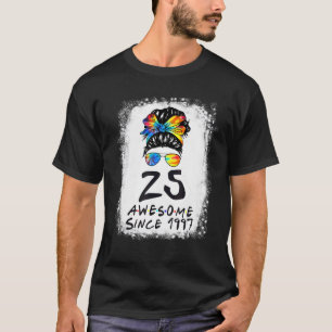 Camiseta 25 Birthday Girl Tie Dye Messy Bun Incrível Desde