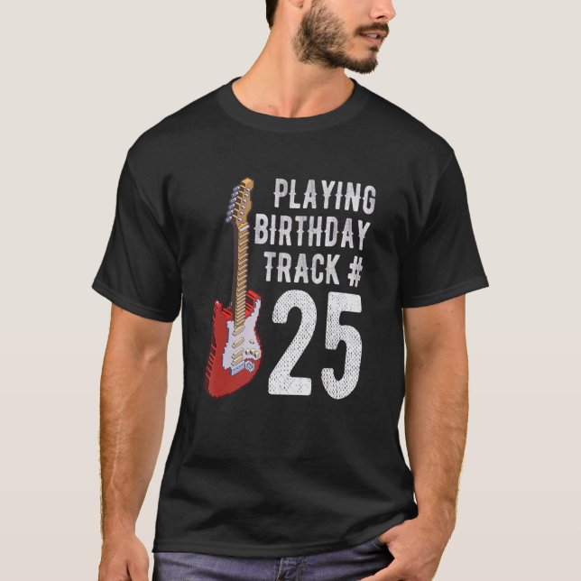 Camiseta 25 Birthday Guitar Music Aniversário Gif (Frente)