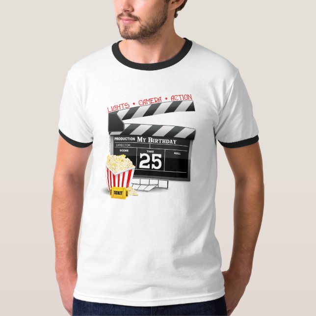 Camiseta 25 Birthday Hollywood Movie Party (Frente)