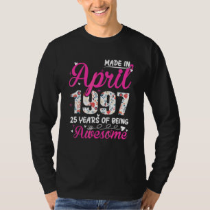 Camiseta 25 Birthday Incrível Desde Abril De 1997 Floral 1