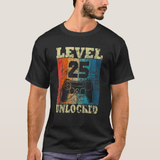 Camiseta 25 Birthday Level Unlocked Vintage Para Jogadores