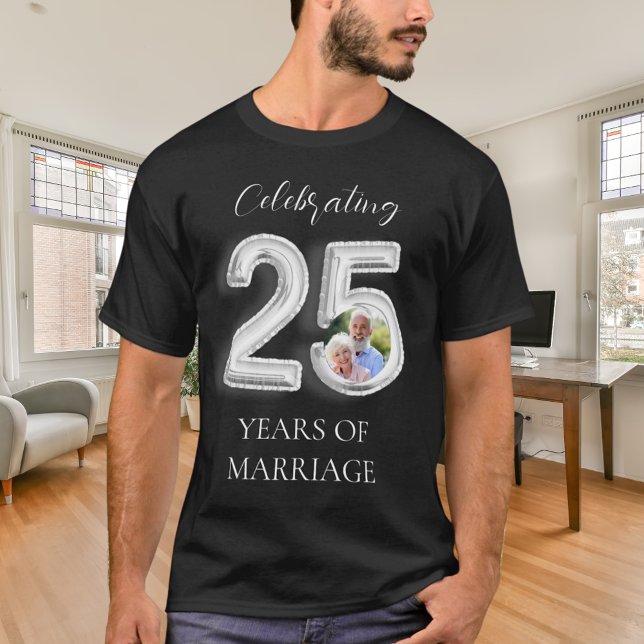 Camiseta 25 de aniversário de casamento foto de prata negra (Criador carregado)