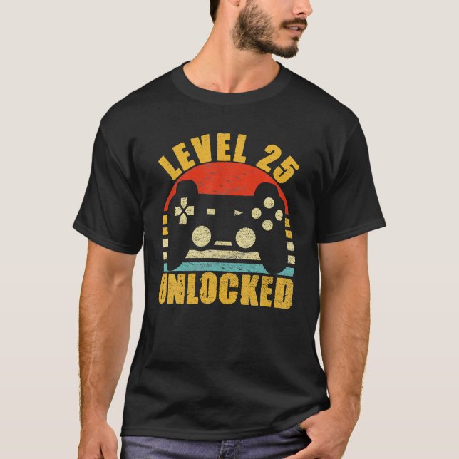 Camiseta 25 de game de vídeo com 25 anos de idade desbloque (Frente)