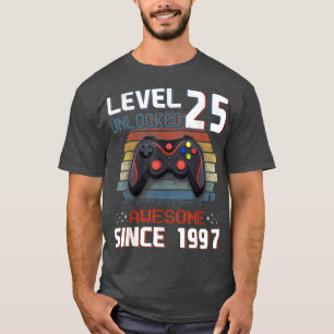 Camiseta 25 de Jogo de Vídeo Nível 25 Desbloqueado Vintage 