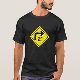 Camiseta 25 mph - Sinal de curva direita T-Shirt escuro b