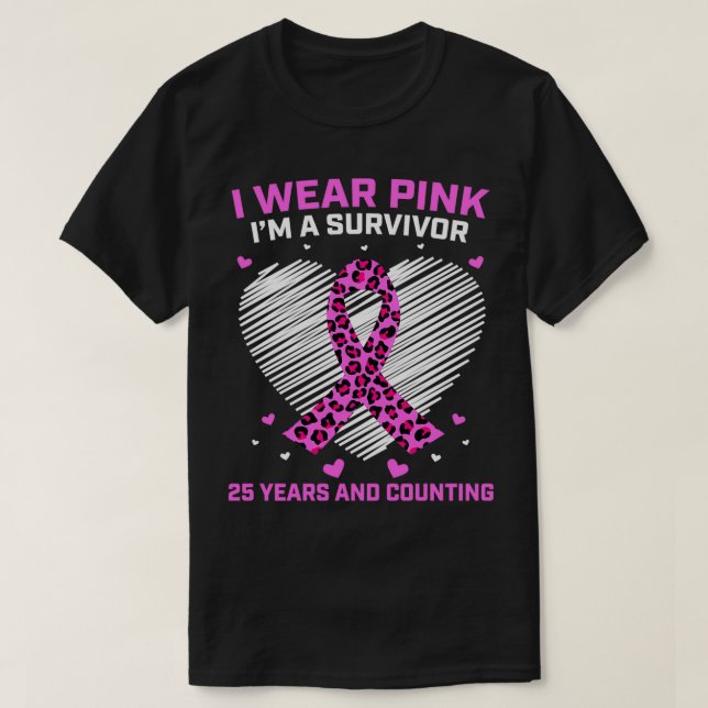 Camiseta 25 Years Cancer Free Pink Cheetah Breast Cancer Su (Frente do Design)