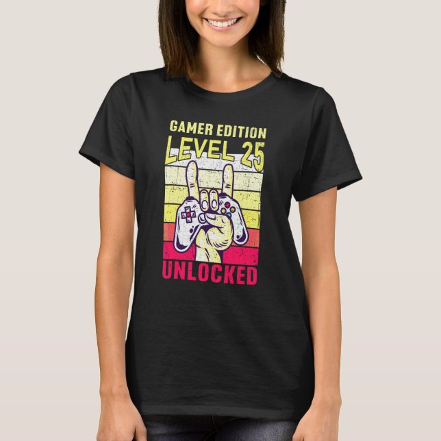 Camiseta 25th Birthday Video Gamer Edition Level 25 Unlocke (Frente)