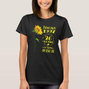 Camiseta 26.º aniversário 26 anos Nascer de girassol Janeir