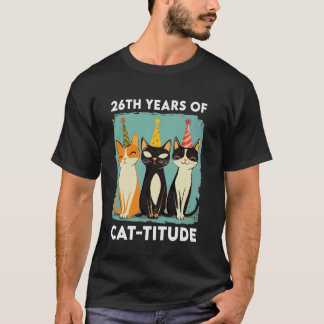 Camiseta 26 Anos De Atitude De Gato Divertido Aniversário D