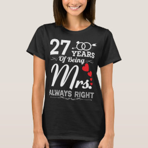 Camiseta 27 Anos De Ser A Sra. Esposa 27.ª Casada Anniversa