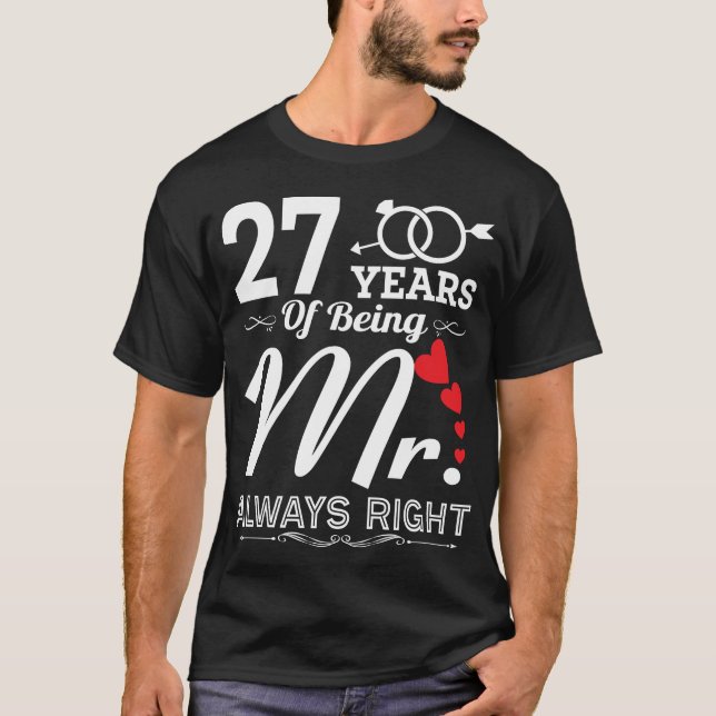 Camiseta 27 Anos De Ser O Sr. Husband 27.º Aniversário (Frente)