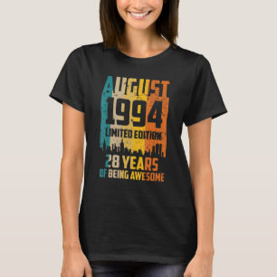 Camiseta 28º aniversário 28 anos incrível desde agosto de 1