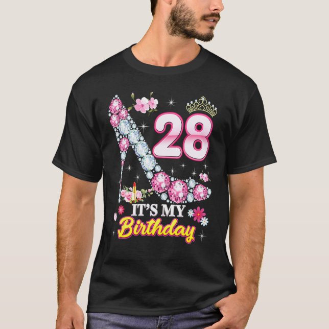 Camiseta 28 anos É o meu 28º aniversário, Diamante Rosa Sh (Frente)