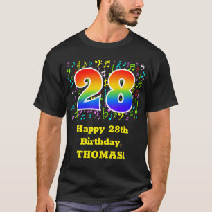Camiseta 28.o Aniversário: Símbolos Musicais Coloridos, R