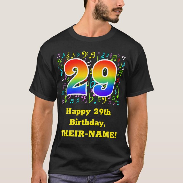 Camiseta 29.º Aniversário: Símbolos Musicais Coloridos, Rai (Frente)