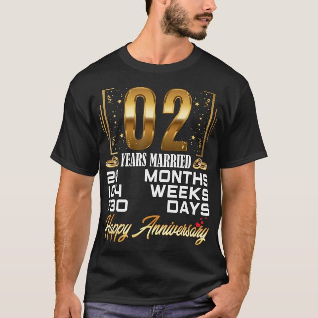 Camiseta 2 Anos Casados Com segundo Engraçado Aniversário D (Frente)