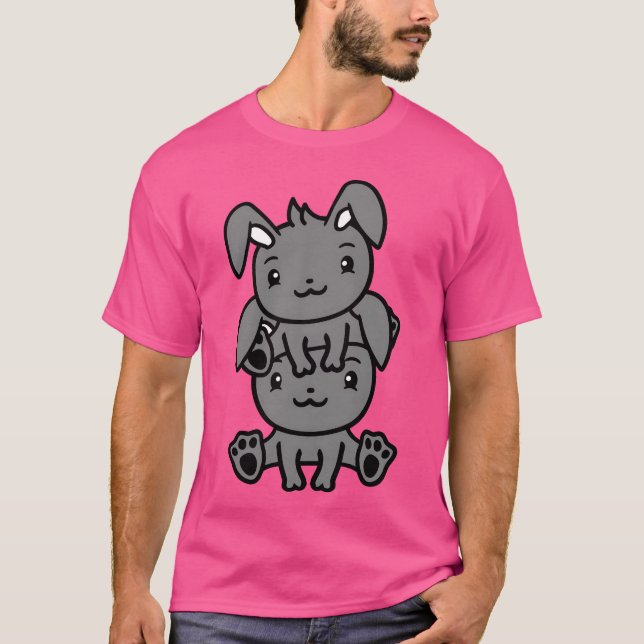 Camiseta 2 Coelhos Casal Da Tripulação Amiga Sentado Em Cad (Frente)