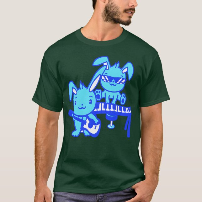 Camiseta 2 cute rabbits bunnys two cool friends team guitar (Frente)