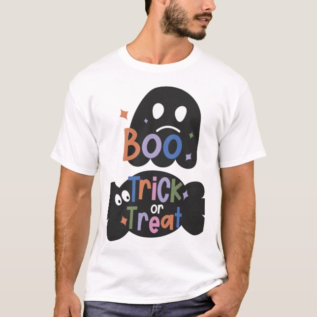 Camiseta 2 In One Halloween Stickers Boo and Trick or Treat (Frente)