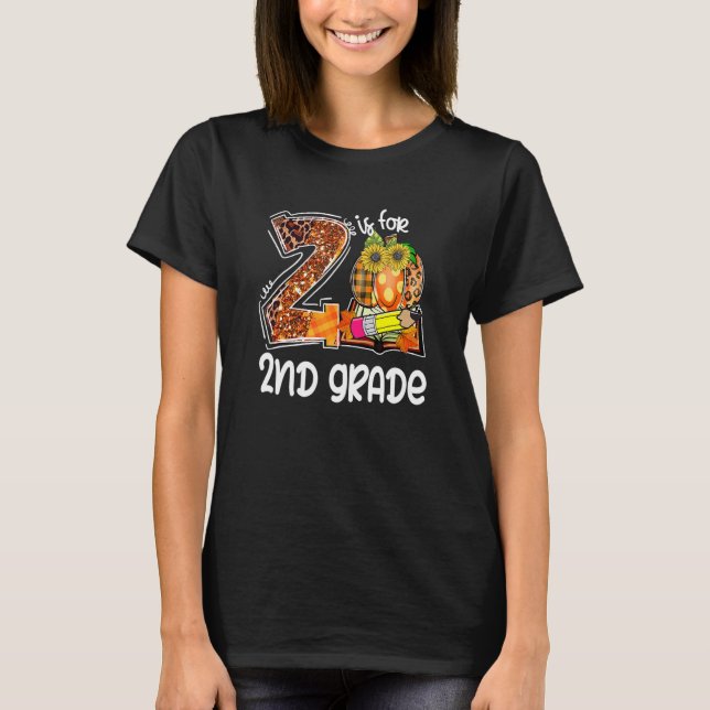 Camiseta 2 Is For 2nd Grade Leopard Pumpkin Teacher Fall Th (Frente)