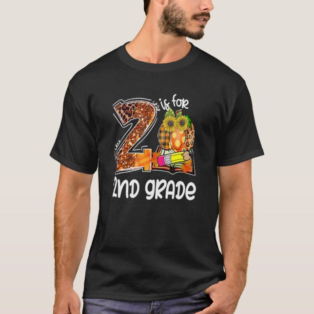 Camiseta 2 Is For 2nd Grade Leopard Pumpkin Teacher Fall Th (Frente)