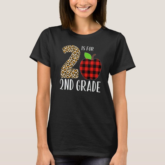Camiseta 2 Is For 2nd Grade Teacher Leopard Buffalo Plaid S (Frente)