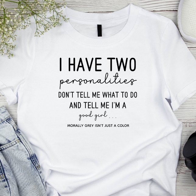 Camiseta 2 Personalidades Cinzas Morais Smut Romatasy Booki (two personalities smut book lovers personalized tshirt with don't tell me what to do good girl quote)