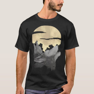 Camiseta 2 wolves howl the moon at night
