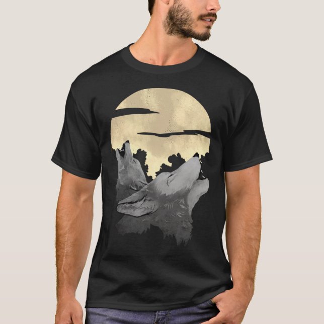 Camiseta 2 wolves howl the moon at night (Frente)