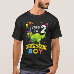 Camiseta 2 Year Old 2Nd Birthday Boy T Rex Dinosaur