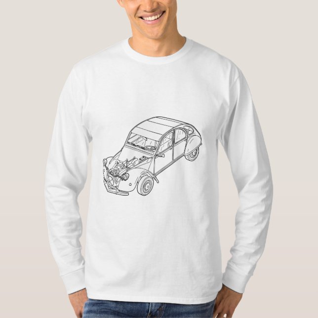 Camiseta 2CV Citroen com linha visível arte do motor (Frente)